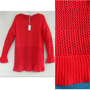 NWT Long red sweater XL 12 14 Cotton blend Crochet panels Pullover Tunic USA New